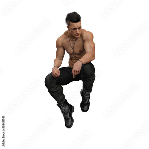 Bare Chested Latino Man on Isolated White Background, 3D Rendering, 3D Illustration