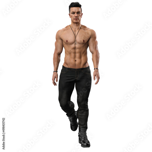 Bare Chested Latino Man on Isolated White Background, 3D Rendering, 3D Illustration