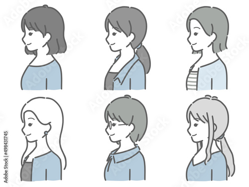 若い女性の横向き上半身セット（私服）