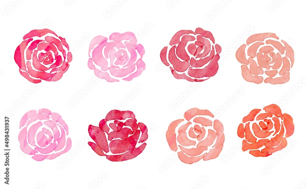 水彩画 水彩タッチの薔薇アイコン グラデーションカラーの薔薇のイラスト 透明水彩で描いた植物 Watercolor Painting Rose Icon With Watercolor Touch Illustration Of Gradation Color Rose Plants Painted With Transparent Watercolor Stock Illustration