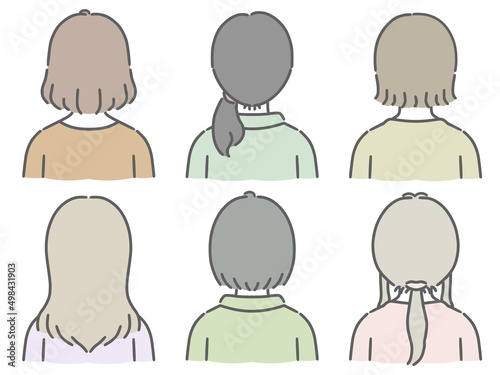 若い女性の後ろ向き上半身セット（私服）