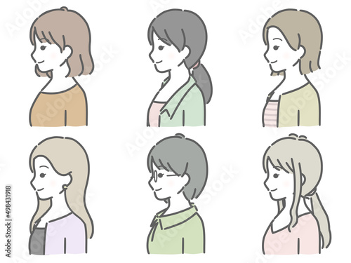 若い女性の横向き上半身セット（私服）