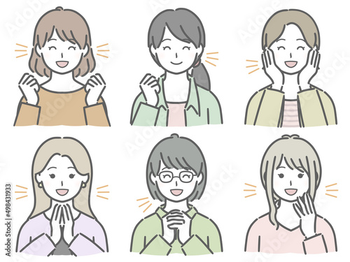 喜ぶ女性の上半身セット（私服）