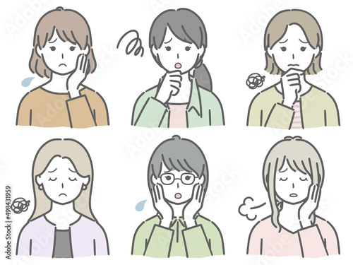 困る若い女性の上半身セット（私服）