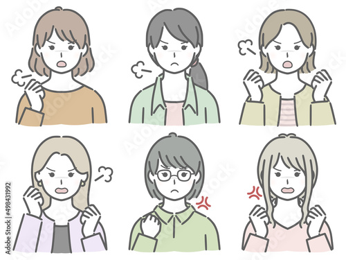怒る若い女性の上半身セット（私服）