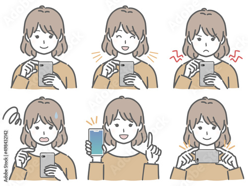 スマホを操作する私服の若い女性