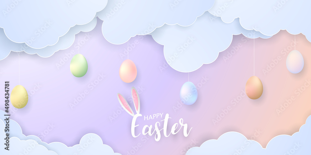 Easter background pastel style vector illustration design with happy eggs