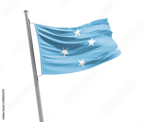 Micronesia national flag cloth fabric waving on white background.