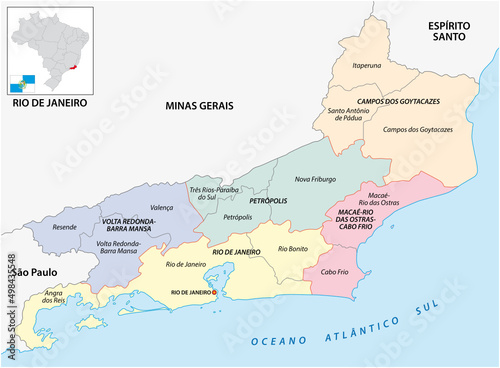 Map of the central and immediate geographic regions of Rio de Janeiro, Brazil