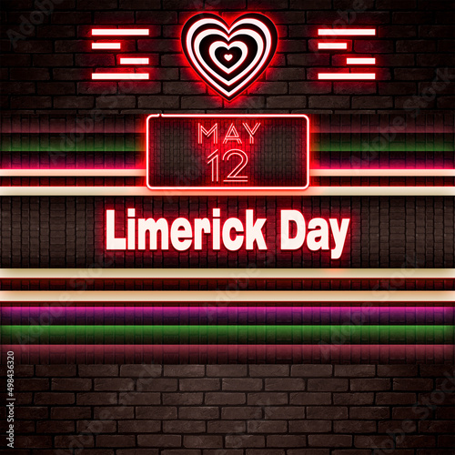 12 May, Limerick Day, Neon Text Effect on bricks Background