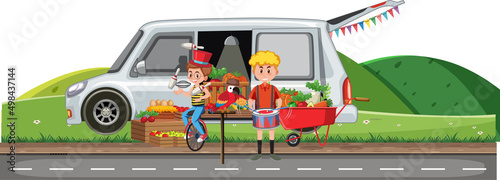 People playing music by food truck