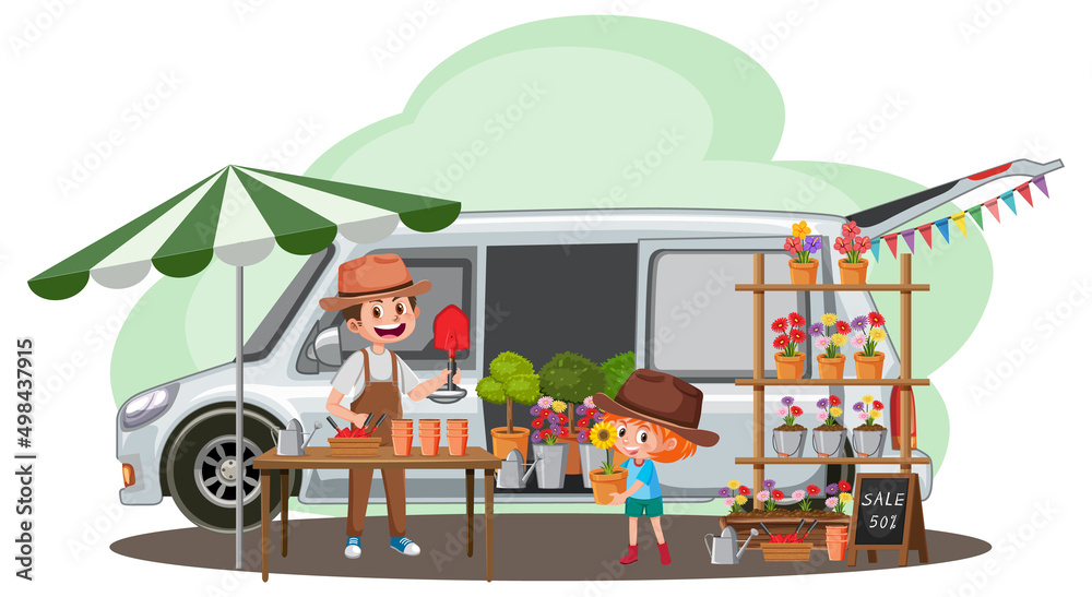 Naklejka premium Flea market concept with plant shop