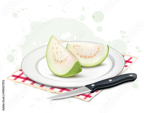 Guava fruit slices vector illustration with Sharp knife 