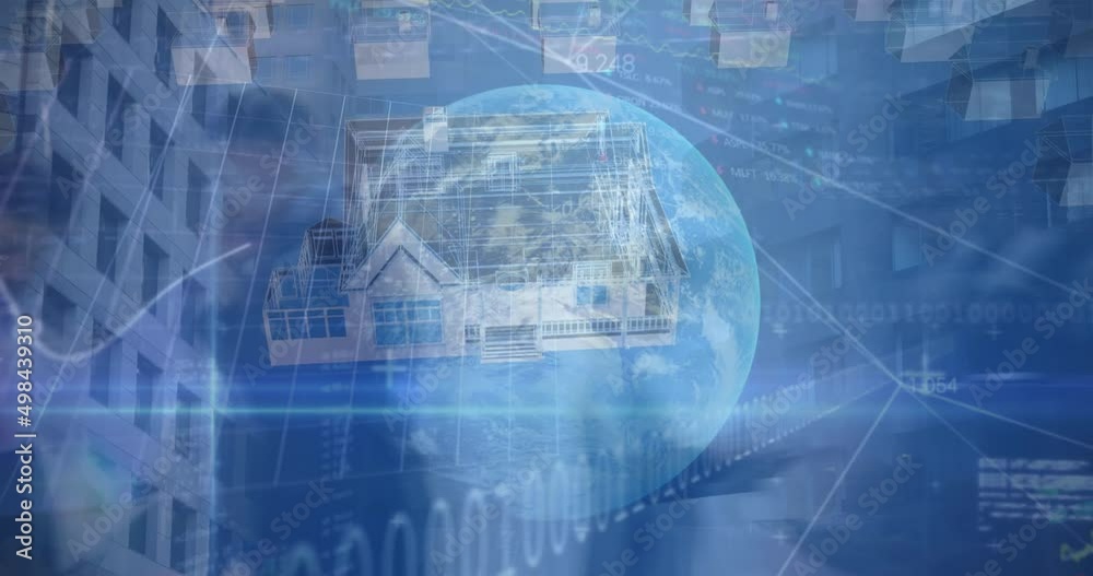Animation of financial data processing and globe over business people walking Animation of financial data processing and globe over business people walking