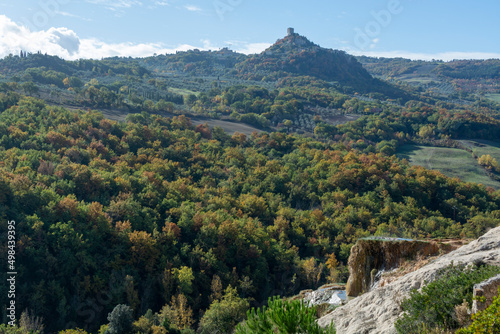 Ancient hot thermal springs and pool in nature park Dei Mulini, Bagno Vignoni, Tuscany, Italy