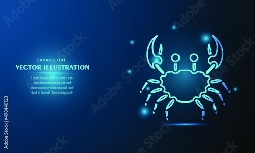 crab glow on a dark blue background of the space with shining stars.