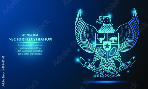 garuda pancasila indonesia glow on a dark blue background of the space with shining stars. photo