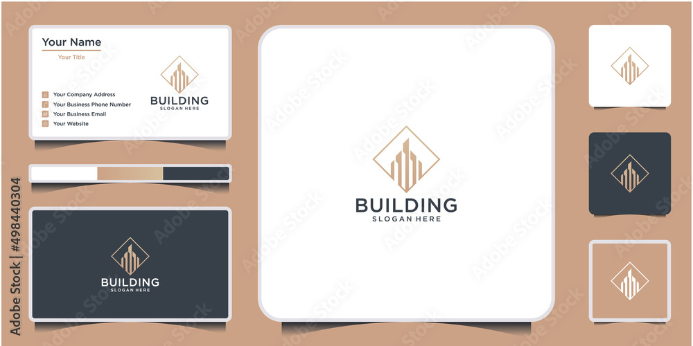 Architecture real estate logo elegant simple line art and business card template