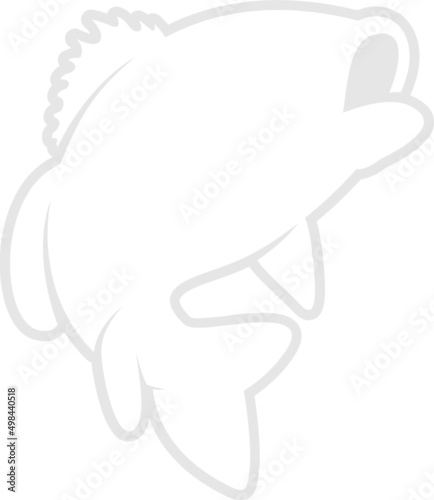 Bass Silhouette on White Background. Isolated Vector Fish Animal Template for Logo Company, Icon, Symbol etc