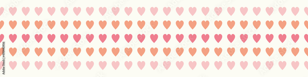 Heart pattern banner background, seamless repeat of vector love hearts in pink. Valentines border design resource.