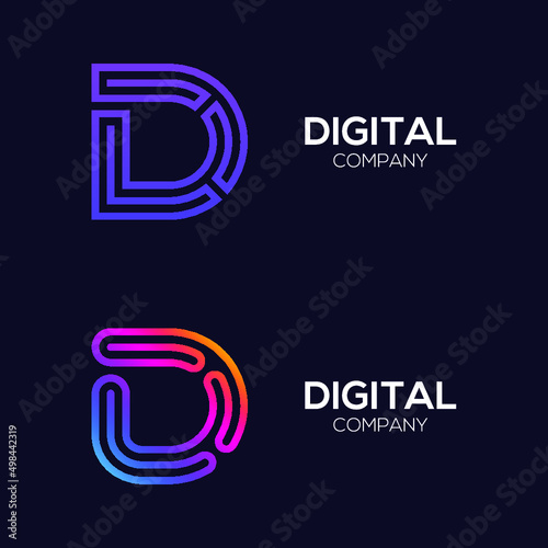 Letter D Colorful logotype with Three Line Technology and Digital Connection Link concept for your Corporate identity