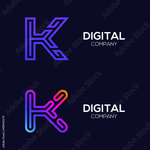 Letter K Colorful logotype with Three Line Technology and Digital Connection Link concept for your Corporate identity