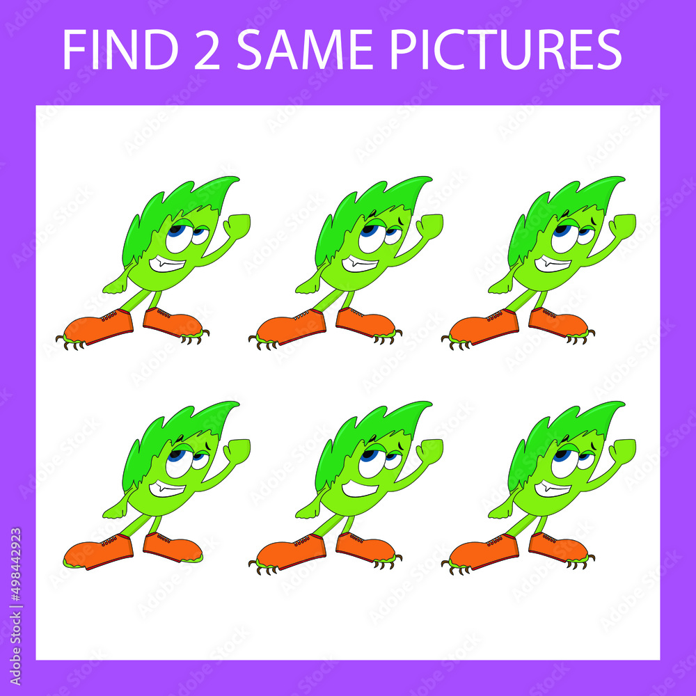 Obraz premium Find a pair game with funny green monsters. Worksheet for preschool kids, kids activity sheet, printable worksheet 