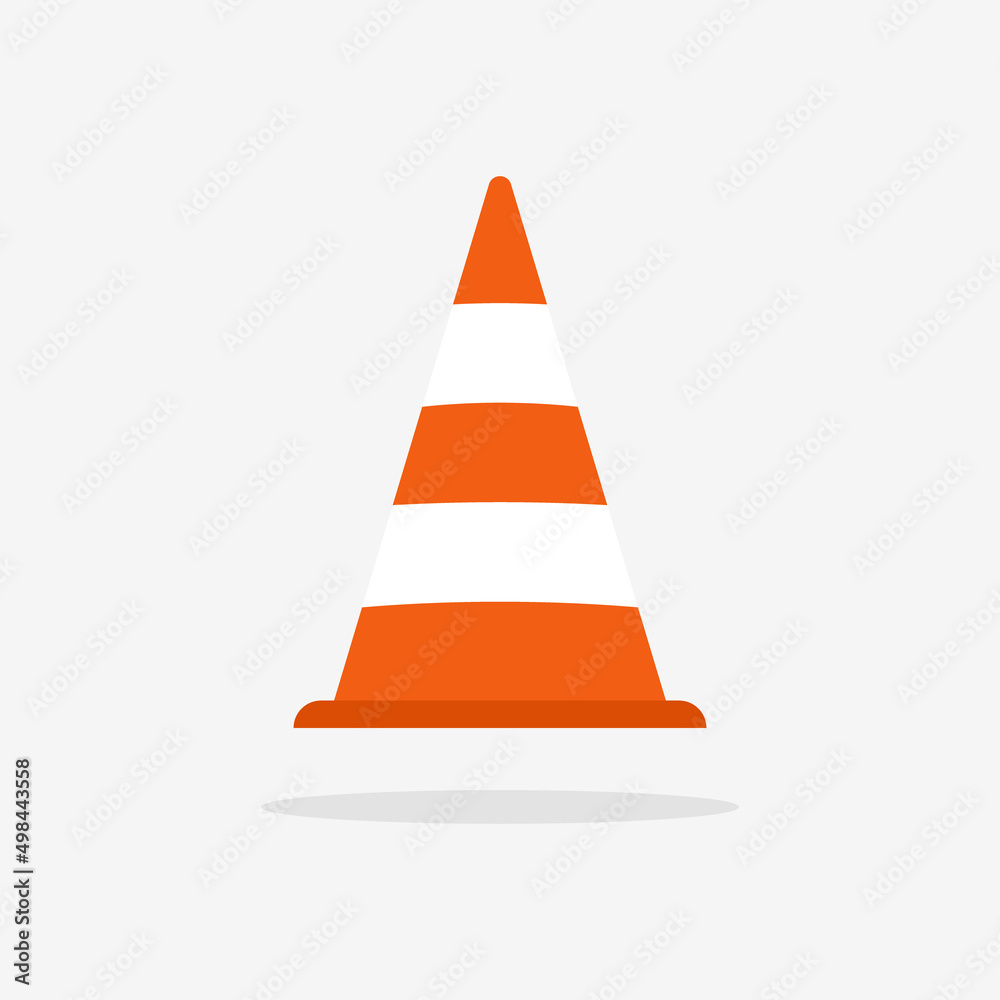 Traffic cone. Construction cone. Icon for traffic onroad, street and construction. Orange caution bollard. Safety and security sign. Flat icon isolated on white background. Vector Traffic cone. Construction cone. Icon for traffic onroad, street and construction. Orange caution bollard. Safety and security sign. Flat icon isolated on white background. Vector