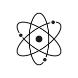 Atom icon. Atom isolated symbol. Nuclear science. Nucleus of proton. Core of neutron. Molecule of life. Pictogram for physics, energy, medicine and chemistry. Vector