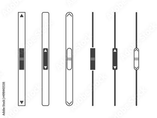 Scroll bar. Set of scroll bars isolated on white background. Scrollbar slider for web. Progress down and up. UI button. Icons for interface in website. Design of ui. Vector photo