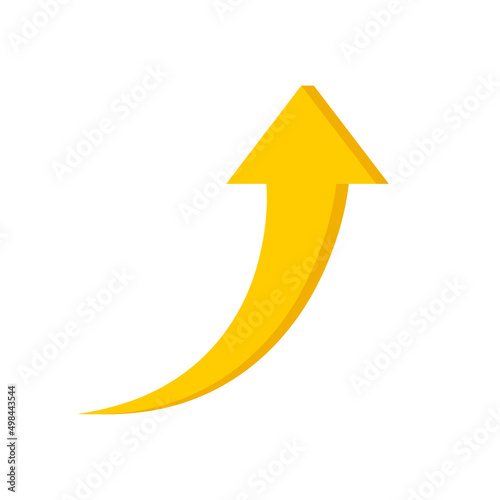 Yellow arrow up. Arrow up icon. Color flat ui for website. Left and top symbol for button isolated on white background. Vector