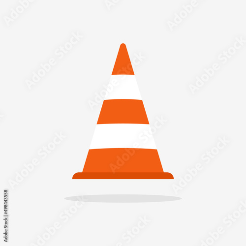 Traffic cone. Construction cone. Icon for traffic onroad, street and construction. Orange caution bollard. Safety and security sign. Flat icon isolated on white background. Vector