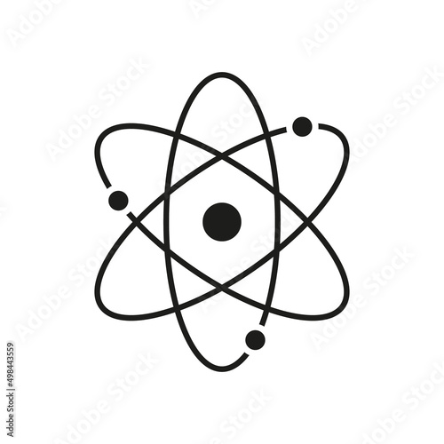 Atom icon. Atom isolated symbol. Nuclear science. Nucleus of proton. Core of neutron. Molecule of life. Pictogram for physics, energy, medicine and chemistry. Vector