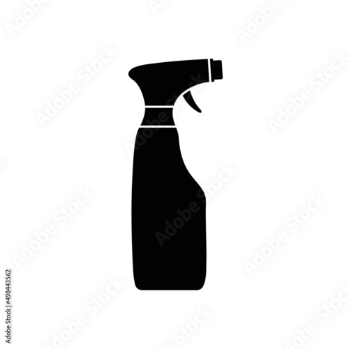 Spray bottle. Bottle spray icon. Silhouette of cleaner isolated on white background. Chemical sprayer in plastic container. Icon for clean, disinfect and wash. Vector