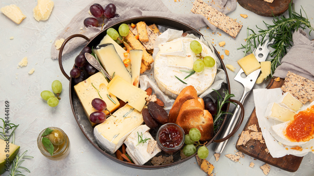 Cheese assortment on light background. Cheese assortment on light background.