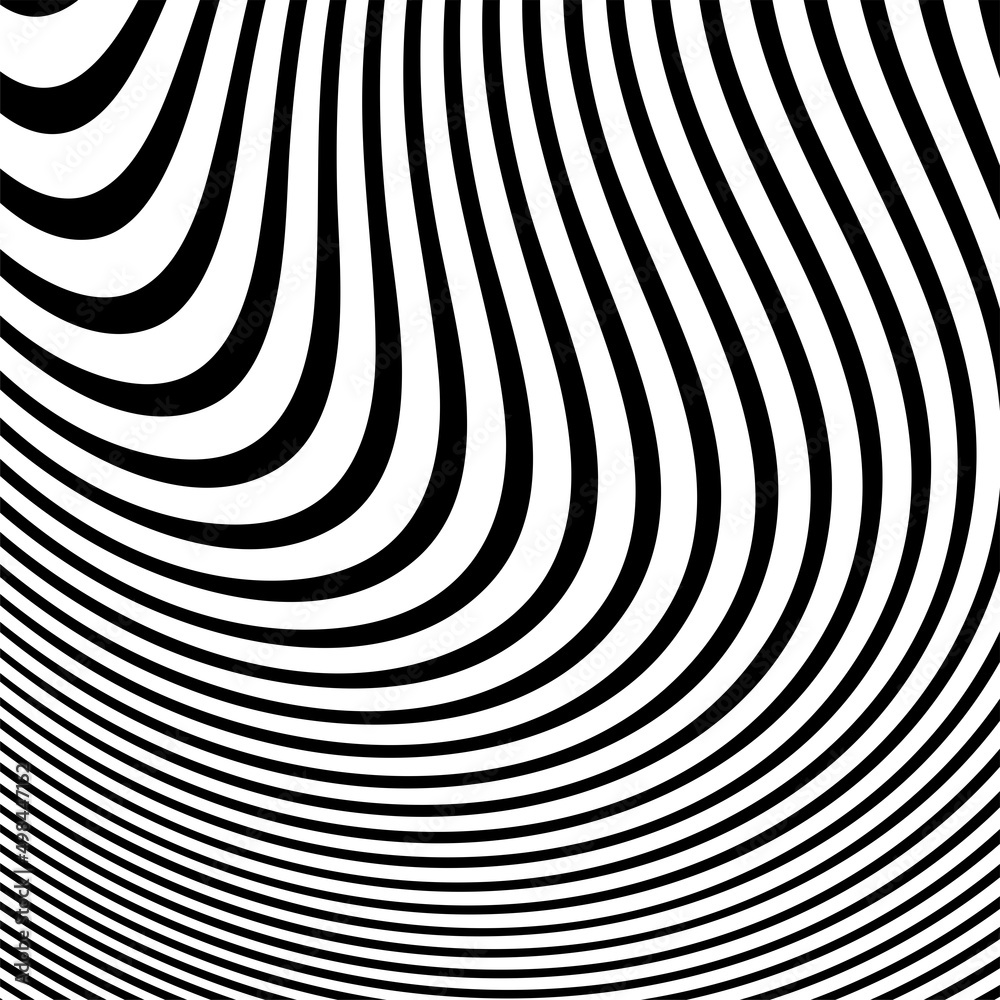 Fototapeta premium Abstract Black and White Geometric Pattern with Waves. Striped Structural Texture. Raster Illustration.Black and white stripes made in illustrator and rasterized.Stripes pattern for backgrounds.