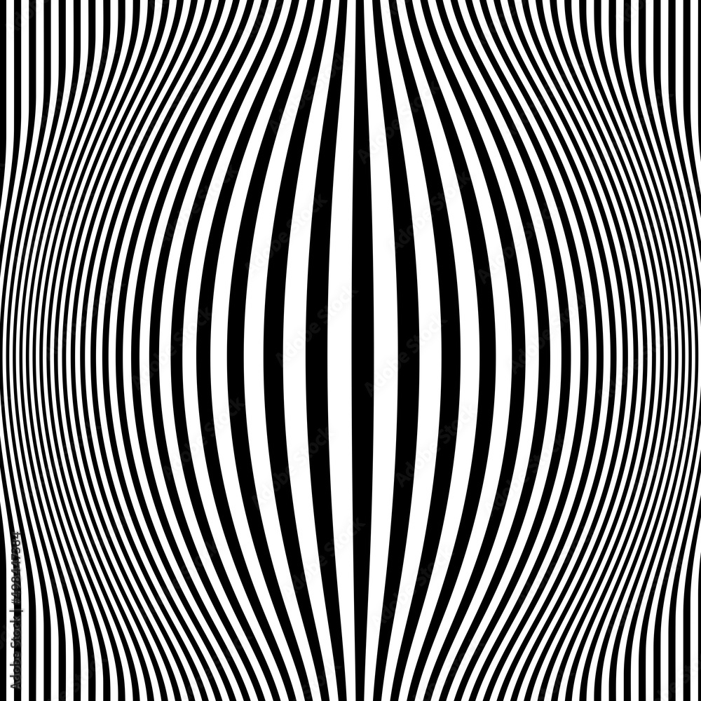Abstract pattern of wavy stripes or rippled 3D relief black and white ...