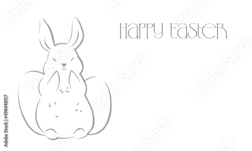 Easter card. Easter bunny. Holiday greetings. Eggs are a symbol of Easter. Minimalist, concise style, cartoon style.