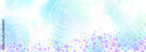 ぼんやりとした水面と紫陽花の幻想的なイラスト