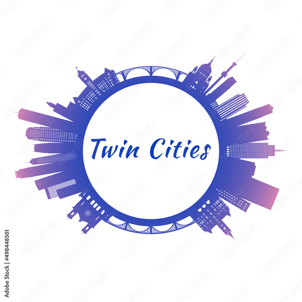 Twin cities skyline with colorful buildings. Circle style. Vector illustration. Twin cities skyline with colorful buildings. Circle style. Vector illustration.