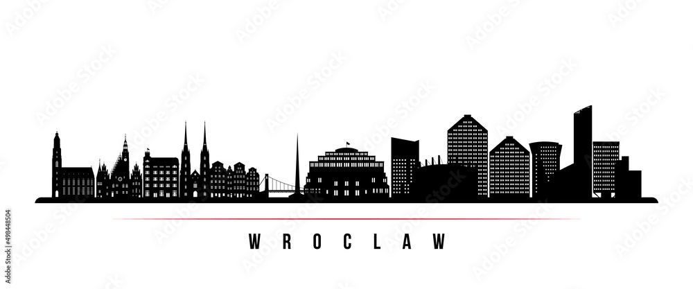 Wroclaw skyline horizontal banner. Black and white silhouette of Wroclaw, Poland. Vector template for your design.