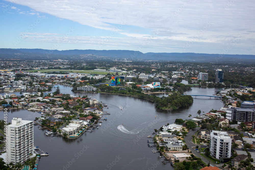 Aerial View of Gold Coast Canals and Waterways from Surfers Paradise Apartment