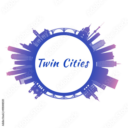 Twin cities skyline with colorful buildings. Circle style. Vector illustration. #498448501