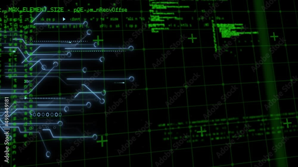 Animation of data processing over computer circuit board Animation of data processing over computer circuit board