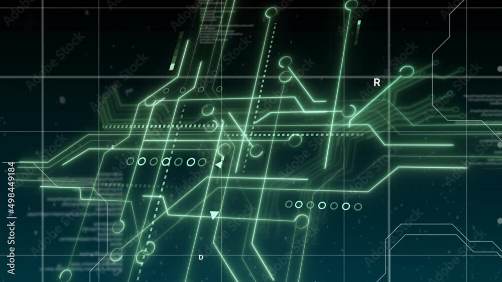 Animation of data processing over computer circuit board Animation of data processing over computer circuit board