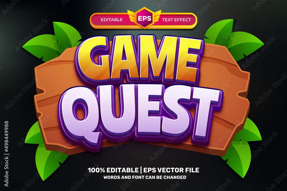 game quest 3D logo mock up template Editable text Effect Style Stock