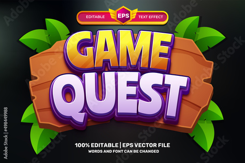 game quest 3D logo mock up template Editable text Effect Style