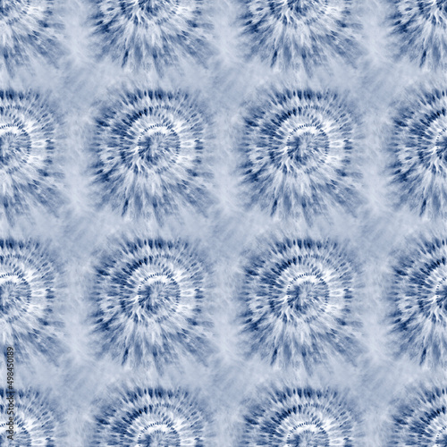 Seamless Shibori indigo tie-dye pattern in repeat for bikinis, silk garments, scarfs and shawls. Ideal for swimwear in the summer.