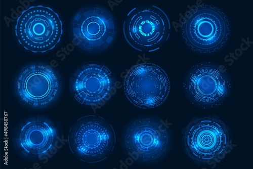 Circle technology elements set. Futuristic hud interface concept.Blue overlay style.