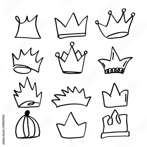 set of hand drawn king or crown icon element